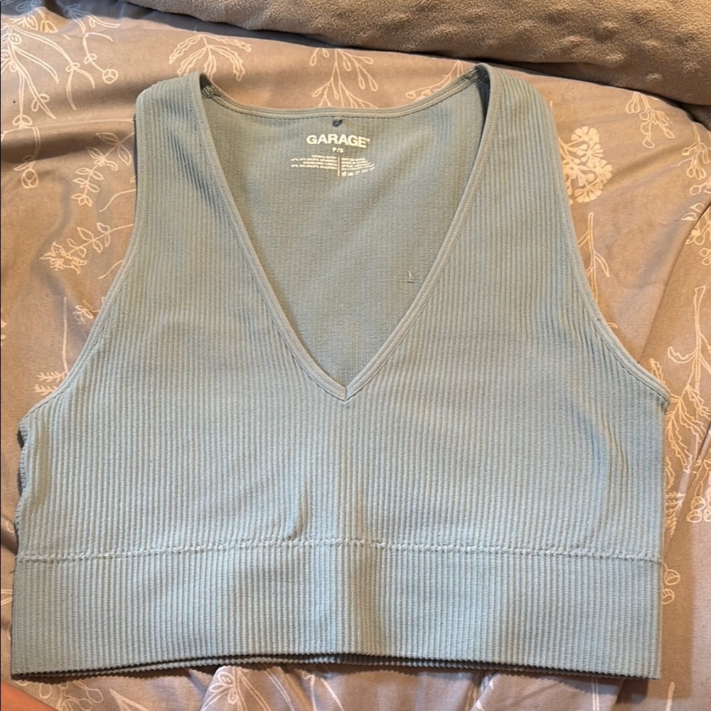 Garage Green Ribbed Crop Tank Top